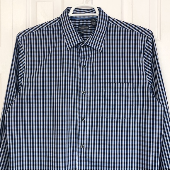 Van Heusen Flex Slim Fit Blue Check Plaid Button Down Shirt - Picture 2 of 16
